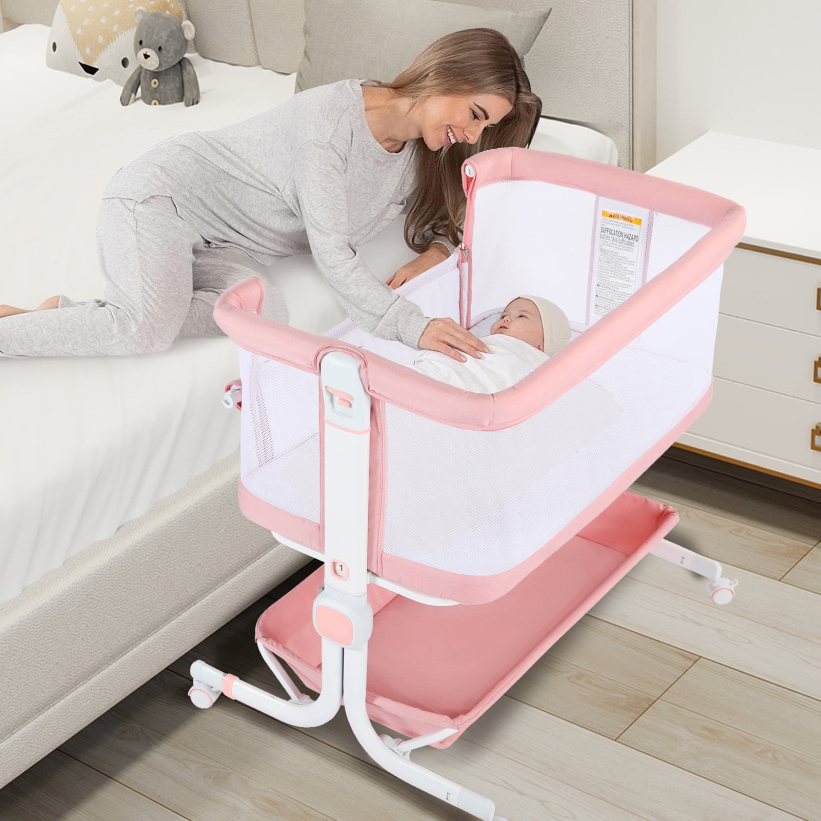 AILEEKISS Baby Bedside Sleeper with Wheels, Newborn Baby Cribs