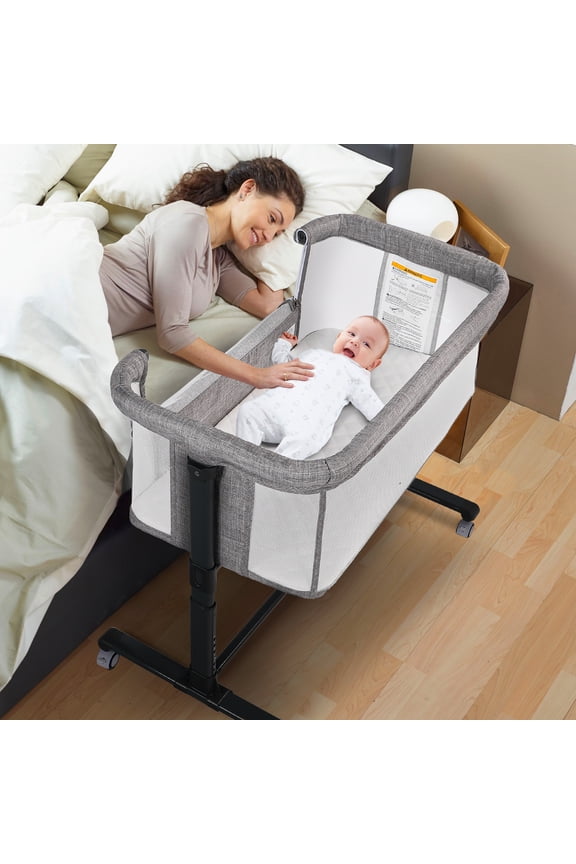 Baby Bassinet with Wheels Adjustable Bedside Sleeper Bassinet Newborn Baby Crib, Grey