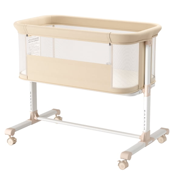 AILEEKISS Bedside Bassinet for Newborn, 6 Height Adjustable Baby Bassinet with Wheels, Beige
