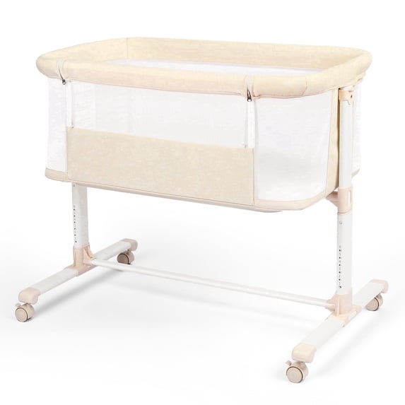 AILEEKISS Baby Bassinet with Wheels, Height Adjustable Newborn Bedside for Baby, Beige