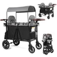 thumbnail image 1 of AILEEKISS Stroller Wagon for 2 Toddlers with Canopy, All-Terrain Baby Wagon, 55 Pounds, Black Grey, 1 of 13