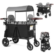 AILEEKISS Stroller Wagon for 2 Toddlers with Canopy, All-Terrain Baby Wagon, 55 Pounds, Black Grey