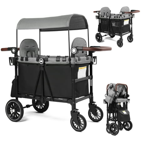 AILEEKISS Stroller Wagon for 2 Toddlers with Canopy, All-Terrain Baby Wagon, 55 Pounds, Black & Grey