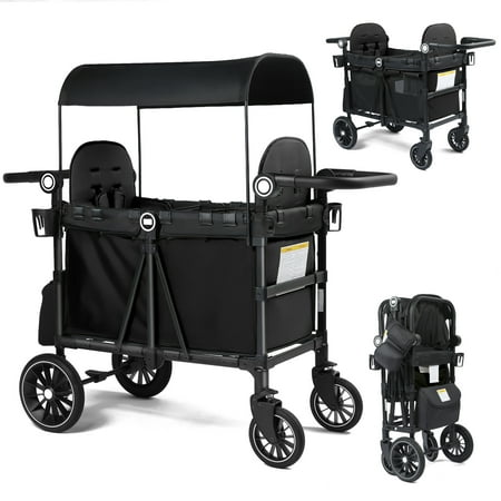AILEEKISS Stroller Wagon for 2 Toddlers with Canopy, All-Terrain Baby Wagon Stroller, 55 Pounds, Black