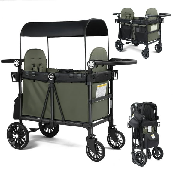 AILEEKISS Stroller Wagon for 2 Toddlers with Canopy, All-Terrain Baby Wagon Stroller,55 Pounds, Green
