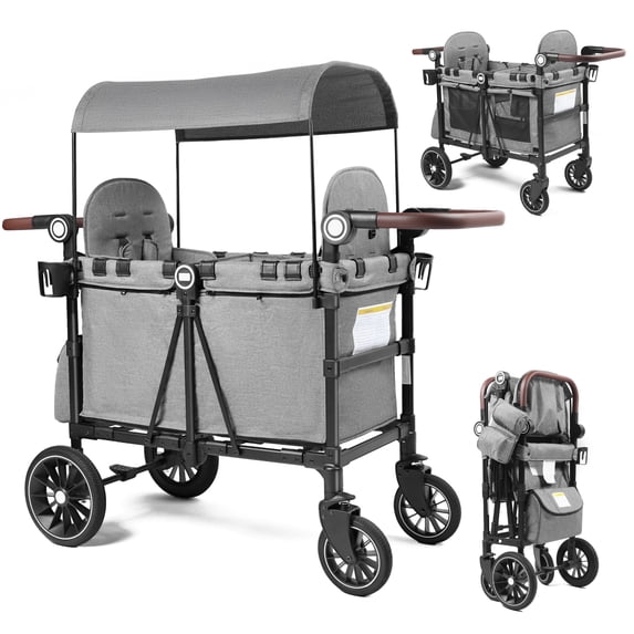 AILEEKISS Stroller Wagon for 2 Toddlers with Canopy, All-Terrain Baby Wagon Stroller,55 Pounds, Grey