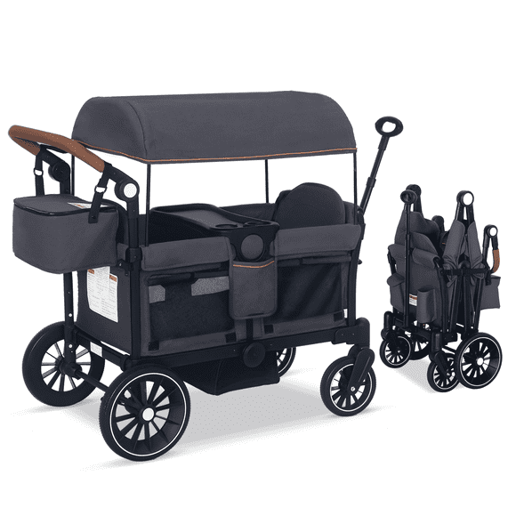 AILEEKISS 3-in-1 Wagon Stroller for 2 Toddlers, Collapsible Baby Wagon with Adjustable Handle, Grey