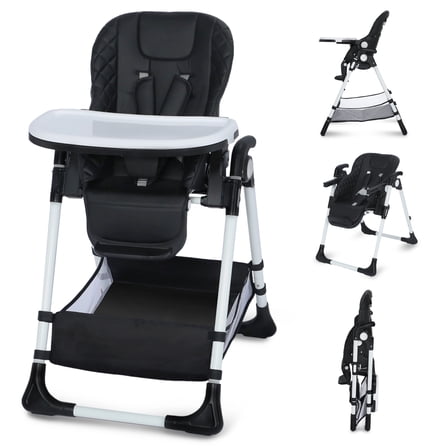AILEEKISS Foldable Baby High Chair with Wheels, Adjustable Recline Toddler Eating Chair, Black