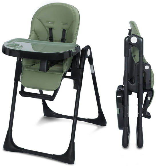AILEEKISS Foldable High Chair for Baby, Toddler Eating Chair with Detachable Double Trays, Green