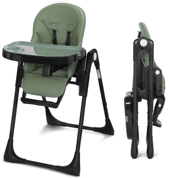 AILEEKISS Foldable High Chair for Baby, Toddler Eating Chair with Detachable Double Trays, Green