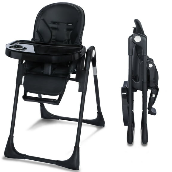 AILEEKISS Foldable High Chair for Baby, Toddler Eating Chair with Detachable Double Trays, Black