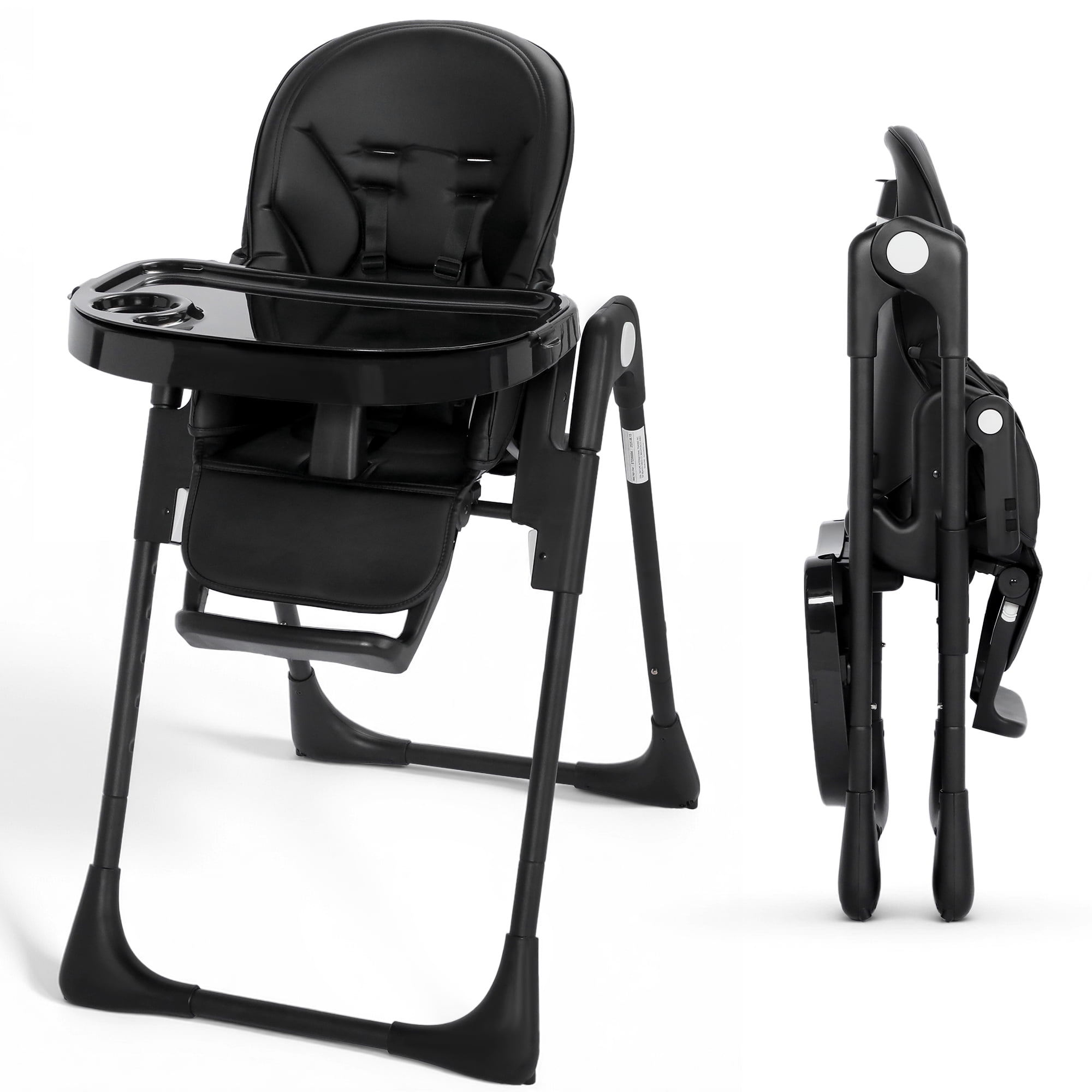 AILEEKISS Foldable High Chair for Baby, Toddler Eating Chair with Detachable Double Trays, Black