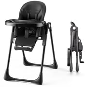 AILEEKISS Foldable High Chair for Baby, Toddler Eating Chair with Detachable Double Trays, Black