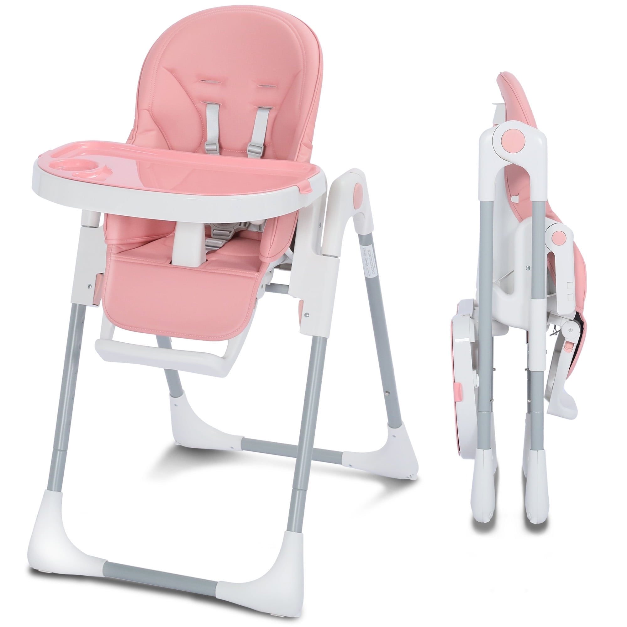 AILEEKISS Foldable High Chair – Detachable Double Trays, Grey