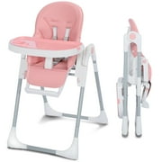 AILEEKISS Foldable High Chair for Baby, Toddler Eating Chair with Detachable Double Trays, Pink