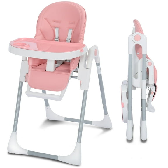 AILEEKISS Foldable High Chair for Baby, Toddler Eating Chair with Detachable Double Trays, Pink