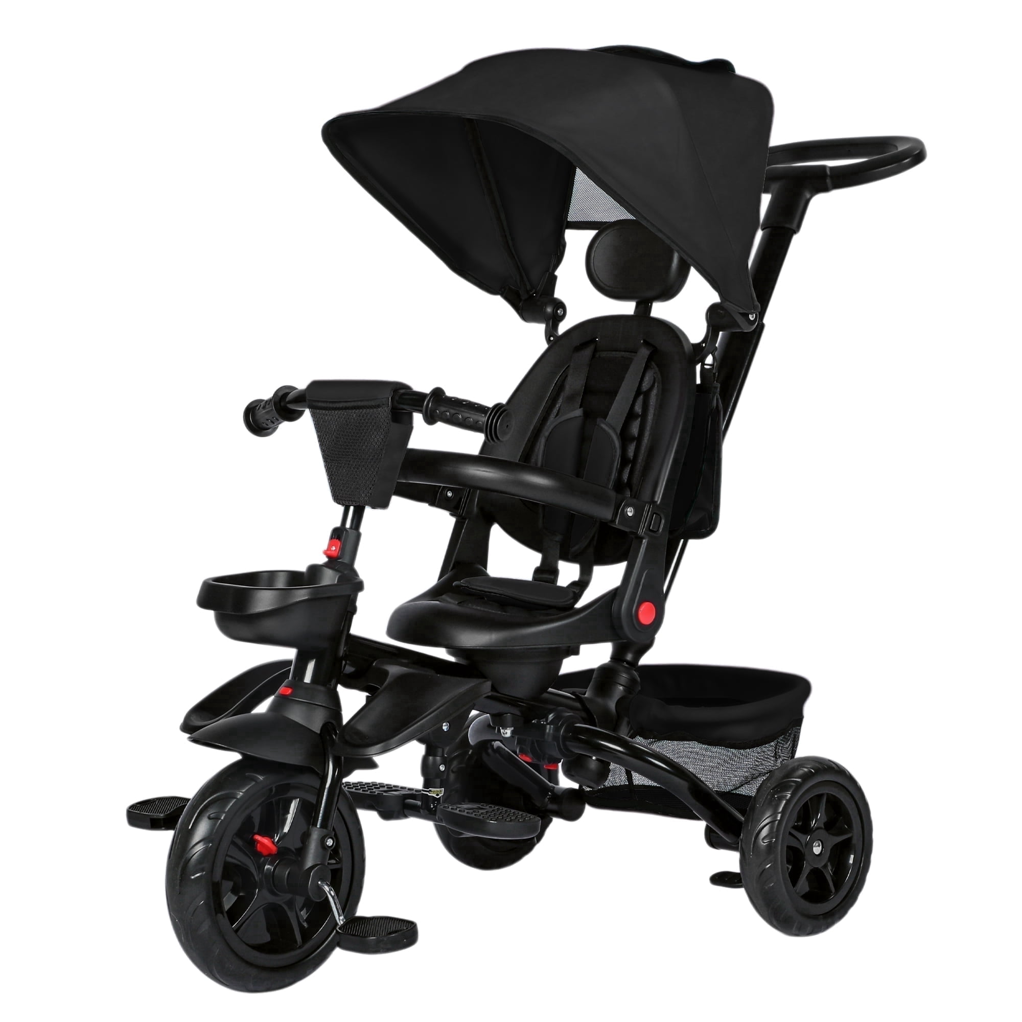 AILEEKISS Foldable Kids Tricycle with Push Handle, 7-in-1 Ride Trike for Infant 1-5 Years, Black