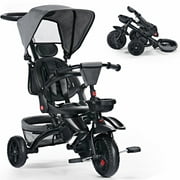 AILEEKISS Foldable Kids Tricycle Stroller, 8-in-1 Toddler Bicycle Unisex Ride Trike 1-5 Years, Grey