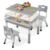 AILEEKISS Kids Table and Chair Set, Children Lego Table Play Activity Desk for Drawing, Grey