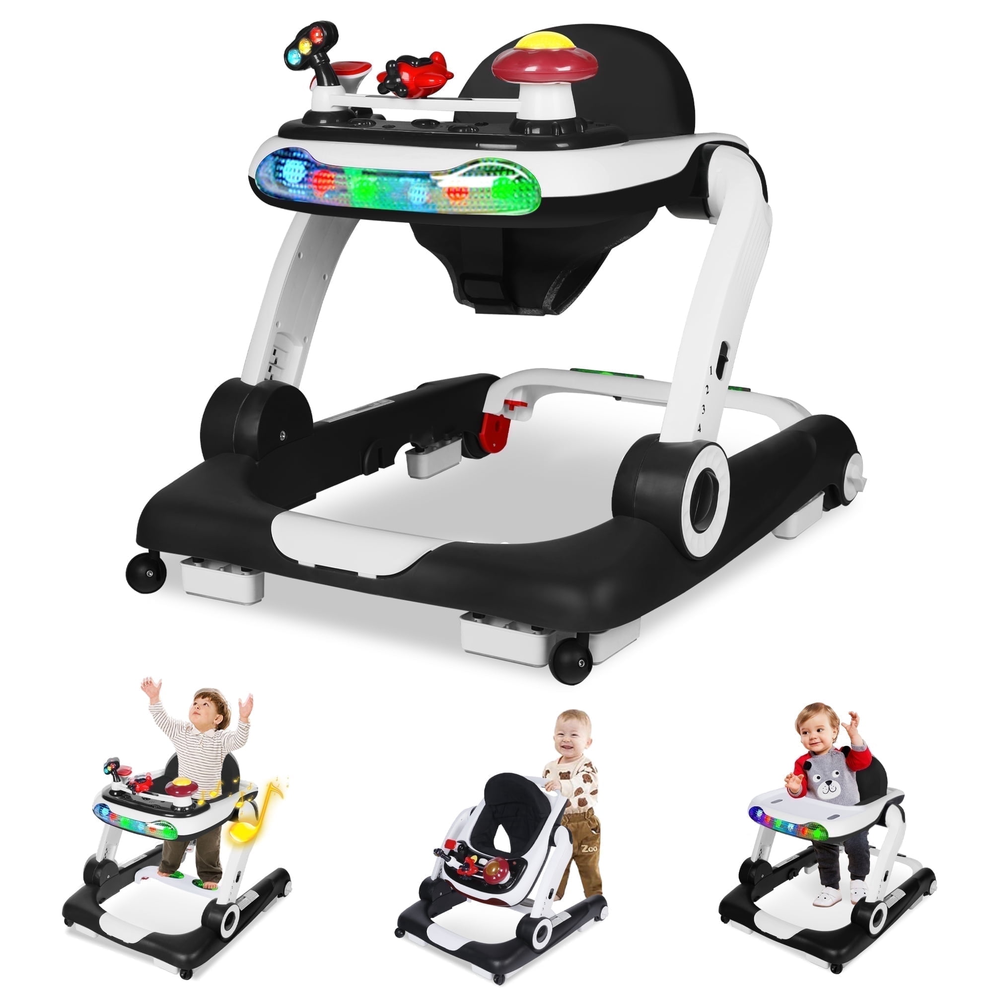AILEEKISS Musical Baby Walker with Wheels, Toddler Activity Music Bouncer Walker, Black
