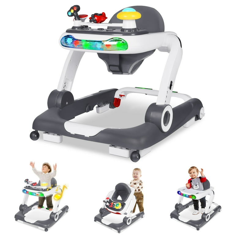 AILEEKISS Musical Baby Walker with Wheels Activity Center Toddler Music Bouncer Walker Grey