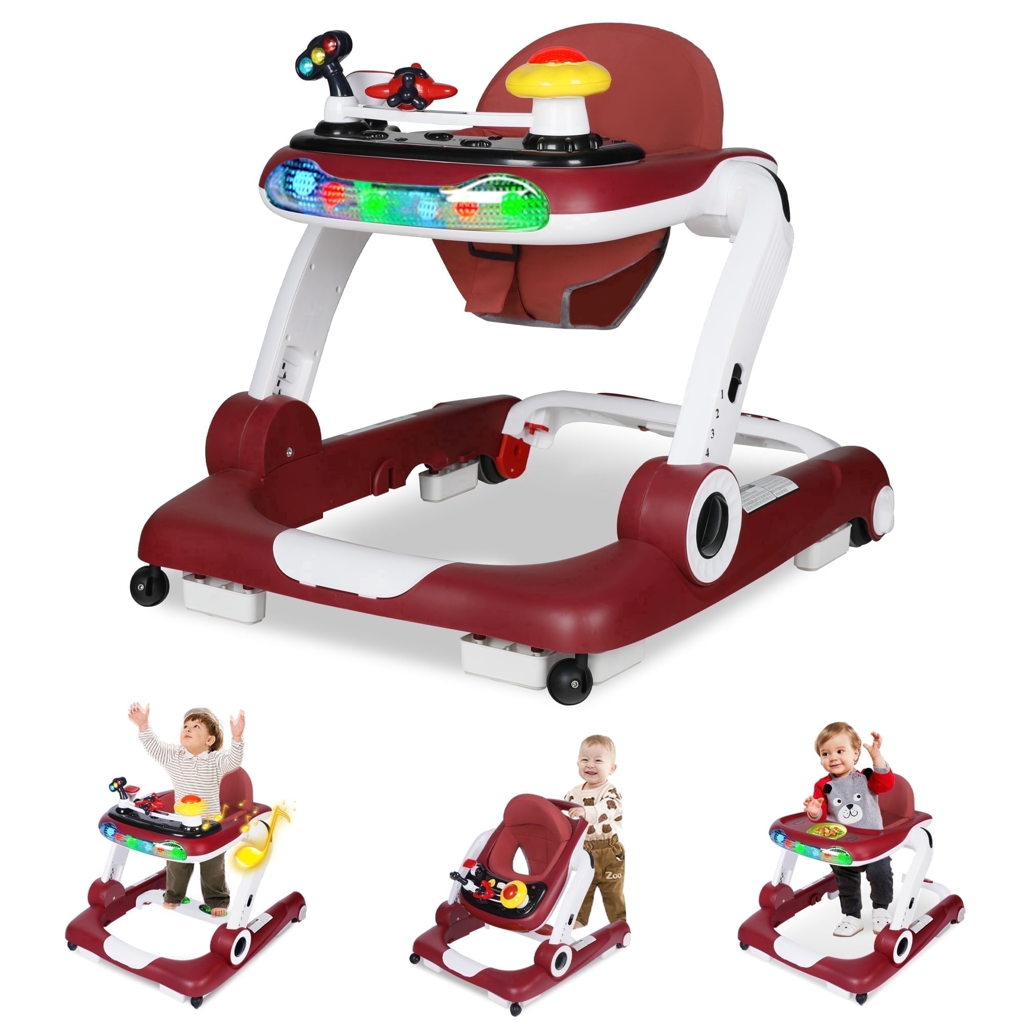 AILEEKISS Musical Baby Walker with Wheels, Toddler Activity Music Bouncer Walker, Red