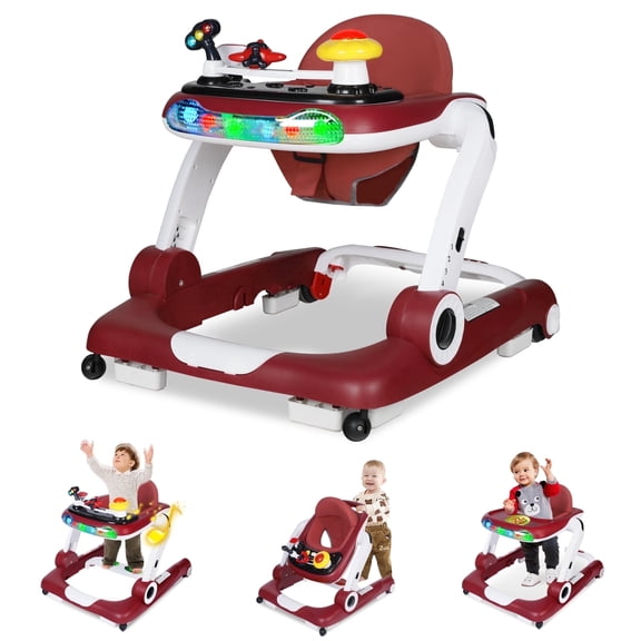 AILEEKISS Musical Baby Walker with Wheels, Toddler Activity Music Bouncer Walker, Red