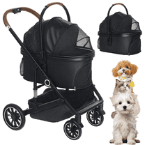 AILEEKISS 4-Wheeled Pet Stroller, Folding Cat and Dog Stroller with Brake, Up to 58 LBS, Black