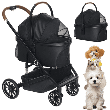 AILEEKISS 4-Wheeled Pet Stroller, Folding Cat and Dog Stroller with Brake, Up to 58 LBS, Black