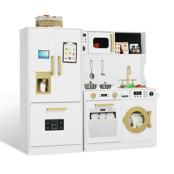 AILEEKISS Wood Kids Play Kitchen, Pretend Kitchen Playset for Children Age 3 Years up, White