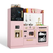 AILEEKISS Wood Kids Play Kitchen, Pretend Kitchen Playset for Children Age 3 Years up, Pink
