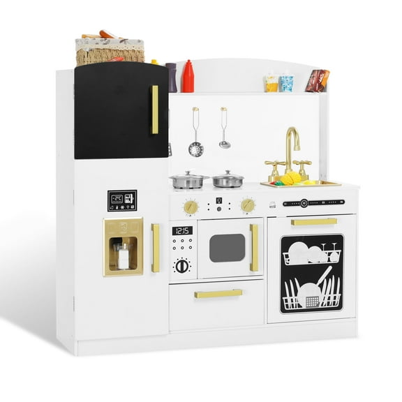 AILEEKISS Wood Kids Play Kitchen, Pretend Kitchen Playset for Children Age 3 Years up, White