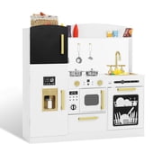 AILEEKISS Wood Kids Play Kitchen, Pretend Kitchen Playset for Children Age 3 Years up, White