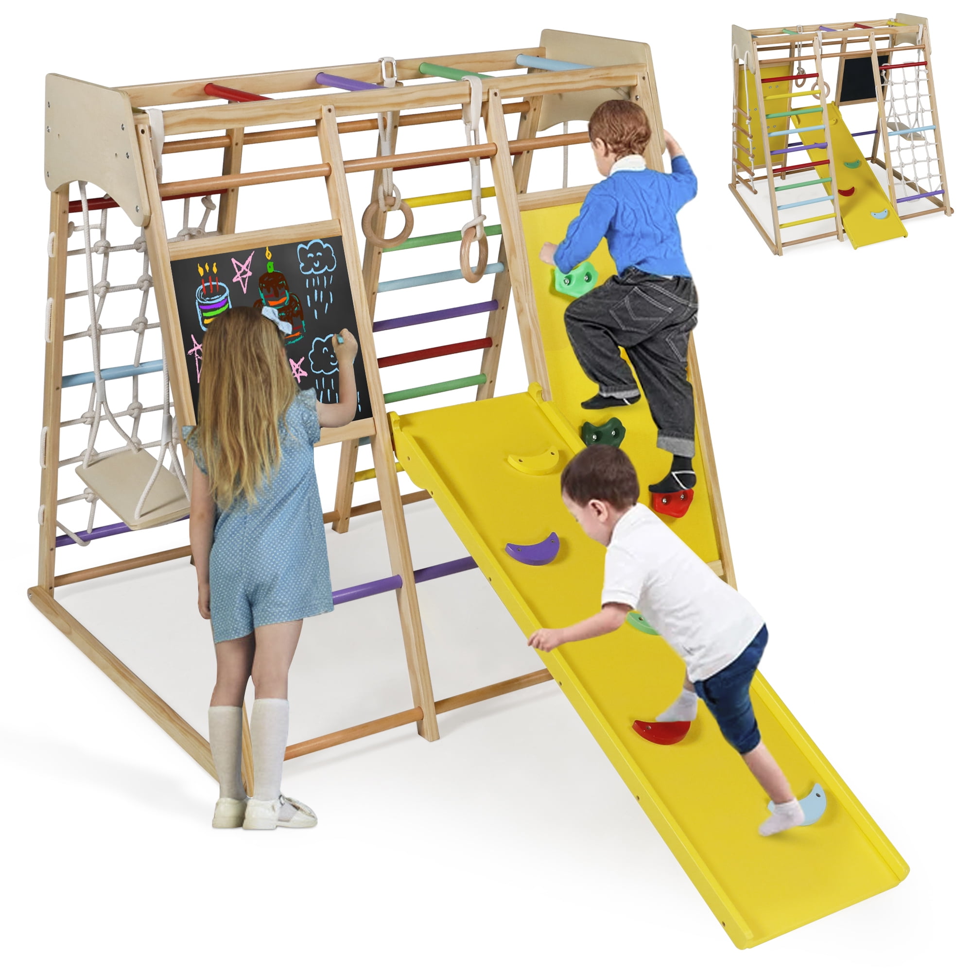 AILEEKISS Toddler Climbing Toy Indoor, Wood Kids Climber Slide Playset, Outdoor Jungle Gym, Rainbow