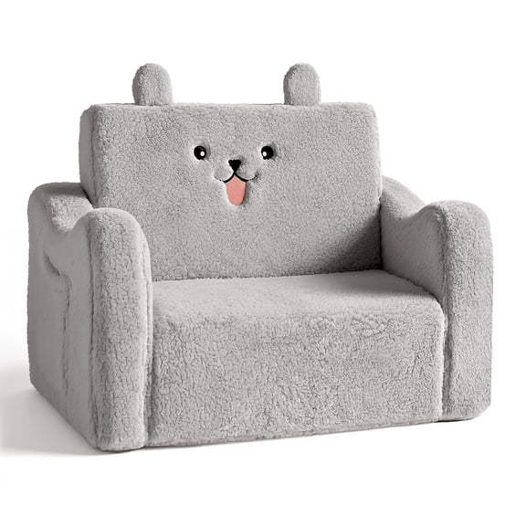 AILEEKISS Toddler Sofa Chair, 2-in-1 Foldable Kids Couch Flip Open Bed for Playroom, Grey