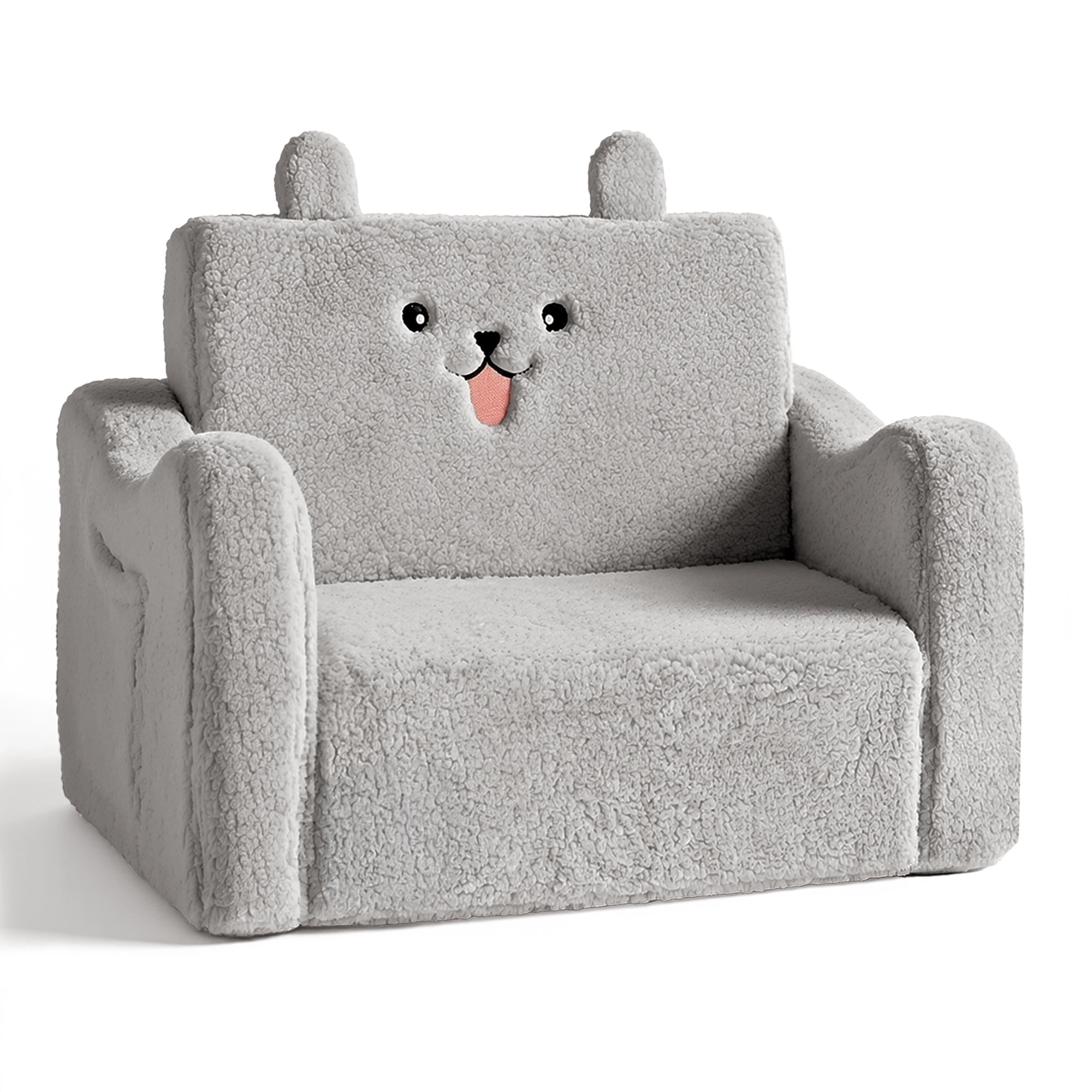AILEEKISS Toddler Sofa Chair, 2-in-1 Foldable Baby Couch Flip Open Sofa Bed for Playroom, Grey