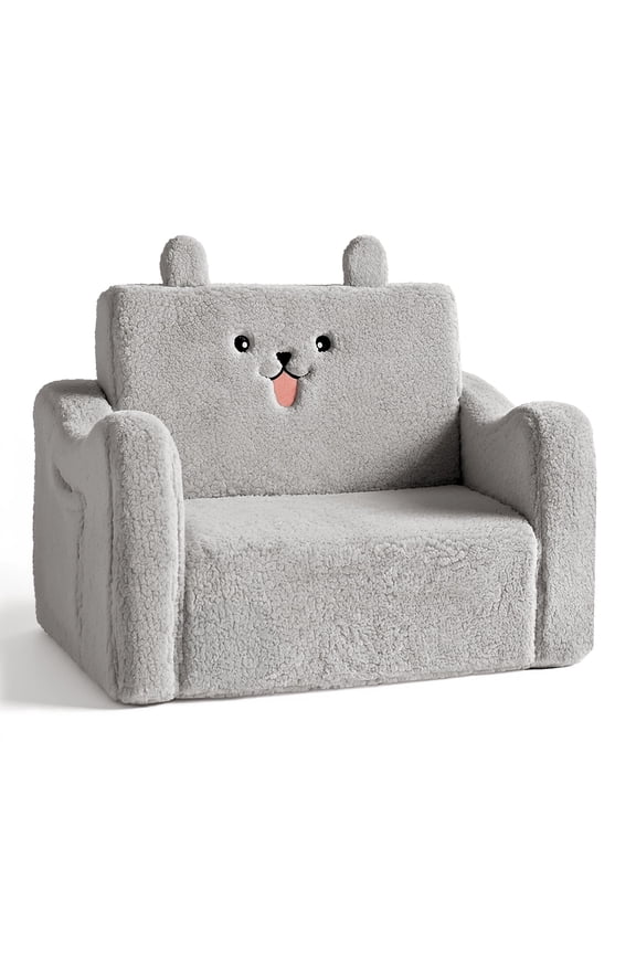 Toddler Sofa Chair, 2-in-1 Foldable Baby Couch Flip Open Sofa Bed for Playroom, Grey