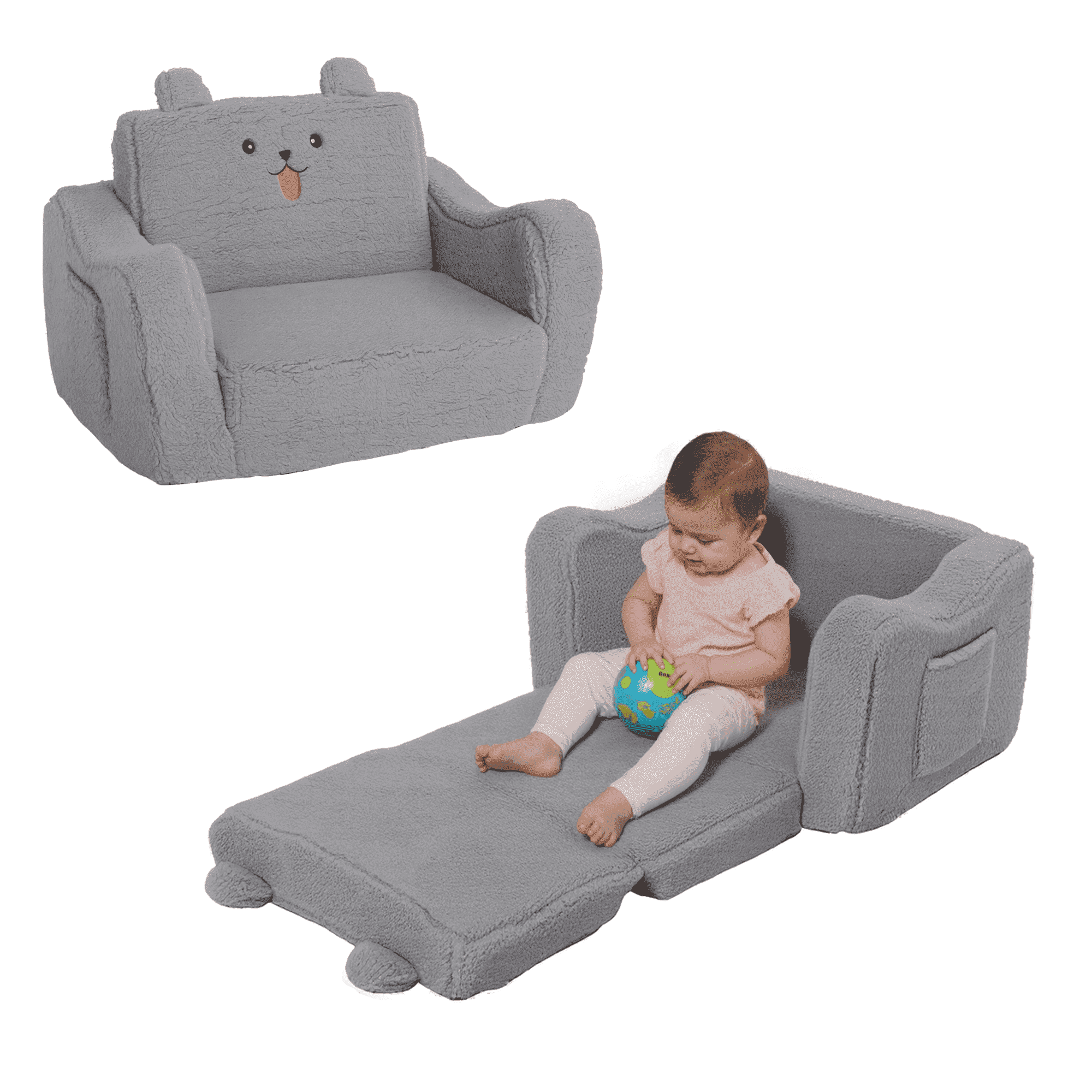 AILEEKISS Toddler Sofa Chair, 2-in-1 Foldable Baby Couch Flip Open Sofa Bed for Playroom, Grey