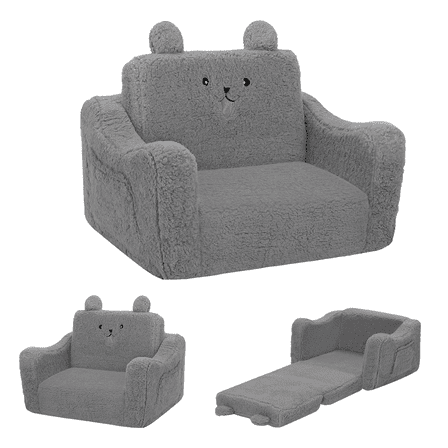 AILEEKISS Toddler Sofa Chair, 2-in-1 Foldable Baby Couch Flip Open Sofa Bed for Playroom, Grey