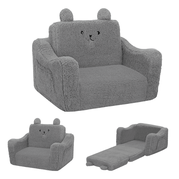 AILEEKISS Toddler Sofa Chair, 2-in-1 Foldable Baby Couch Flip Open Sofa Bed for Playroom, Grey