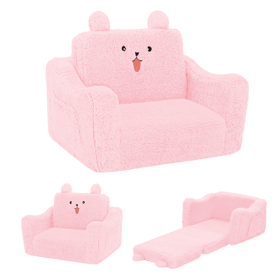AILEEKISS Toddler Sofa Chair, 2-in-1 Foldable Baby Couch Flip Open Sofa Bed for Playroom, Pink