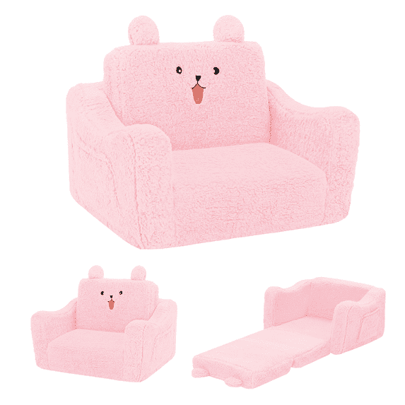 AILEEKISS Toddler Sofa Chair, 2-in-1 Foldable Baby Couch Flip Open Sofa Bed for Playroom, Pink