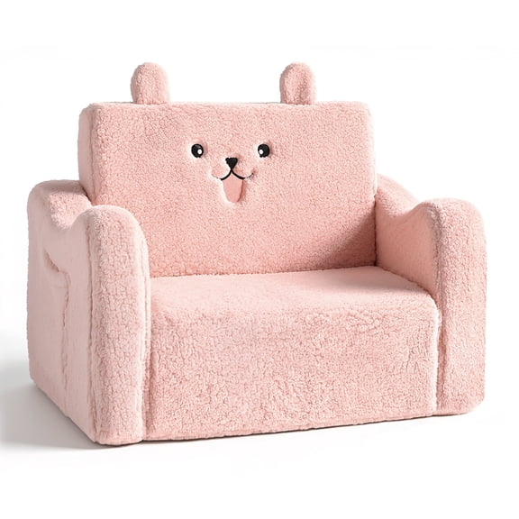 AILEEKISS Toddler Sofa Chair, 2-in-1 Foldable Baby Couch Flip Open Sofa Bed for Playroom, Pink