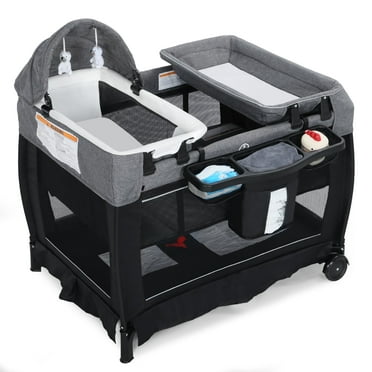 AILEEKISS 3-in-1 Nursery Center, Foldable Baby Playard with Changing Table for Newborn, Black