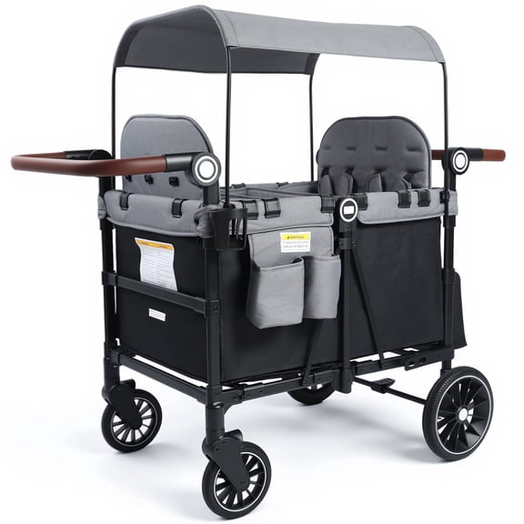 AILEEKISS Wagon Stroller for 4 Toddlers, 4-in-1 Baby Wagon with Canopy, 59 Pounds, Black Grey