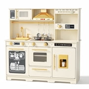 AILEEKISS Kids Toy Kitchen for Children, Pretend Kids Play Kitchen Set with Cooking Accessories, Beige