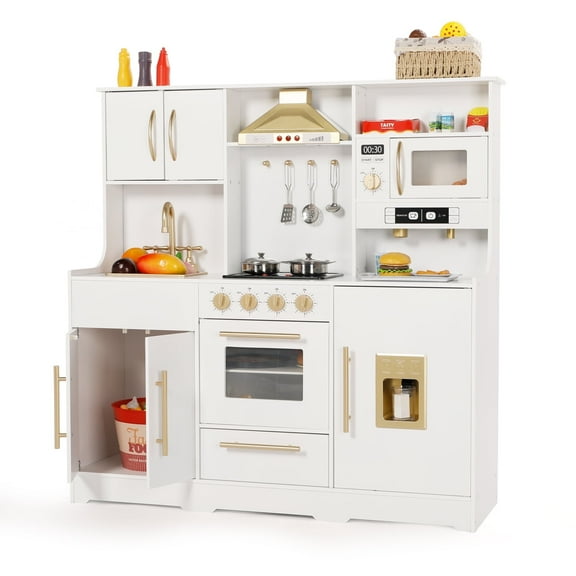 AILEEKISS Wood Kids Play Kitchen, Pretend Kitchen Playset for Children Age 3 Years up, White