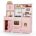 thumbnail image 1 of AILEEKISS Wood Kids Play Kitchen, Pretend Kitchen Playset for Children Age 3 Years up, Pink, 1 of 11