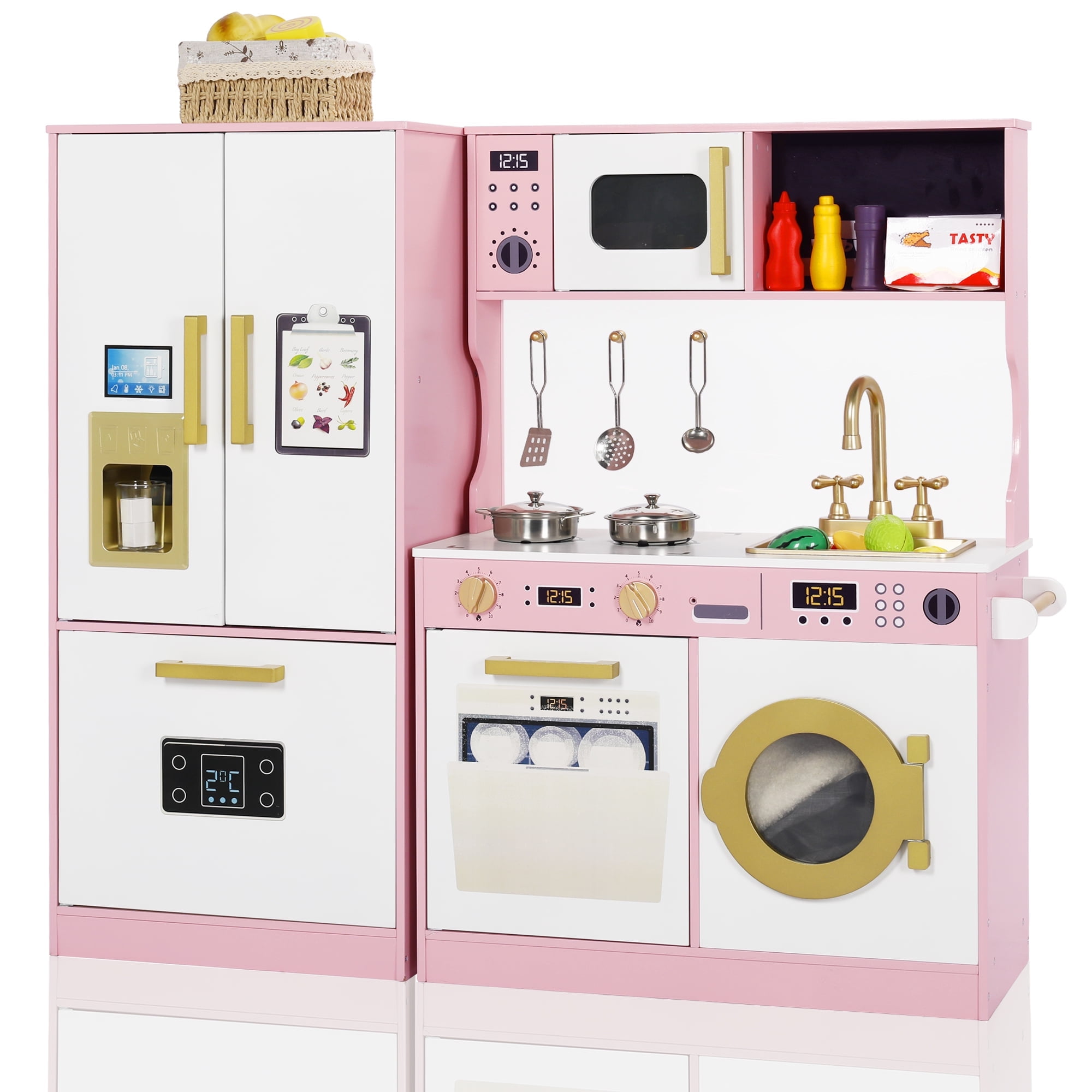 AILEEKISS Wood Kids Play Kitchen, Pretend Kitchen Playset for