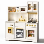AILEEKISS Kids Kitchen Playset for Children, Realistic Pretend Kitchen Toy with Ice Maker, Beige
